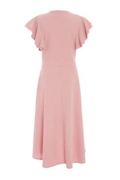 Pink Wrap Dip Hem Midi Dress -Dazzle Dresses 00100037579 ZB