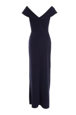 Navy Ruched Bardot Maxi Dress 10 Navy Ruched Bardot Maxi Dress -Dazzle Dresses 00100037580 ZB