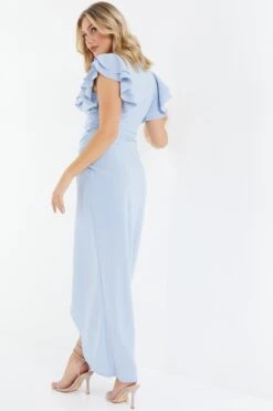 Light Blue Ruched Maxi Dress -Dazzle Dresses 00100037582 XB