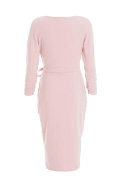 Pink Wrap Tie Midi Dress -Dazzle Dresses 00100037620 ZB