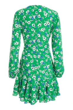 Green Floral Print Skater Mini Dress -Dazzle Dresses 00100037629 ZB
