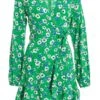 Green Floral Print Skater Mini Dress