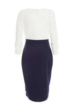 Navy Contrast Wrap Midi Dress -Dazzle Dresses 00100037632 ZB