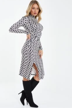 Stone Geometric Ruched Midi Dress -Dazzle Dresses 00100037713 XS