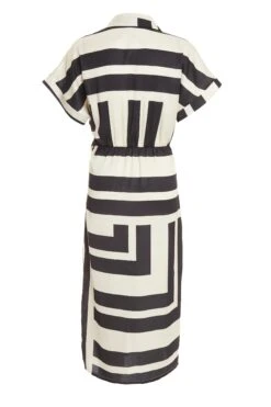 Stone Satin Stripe Print Midi Shirt Dress -Dazzle Dresses 00100037714 ZB