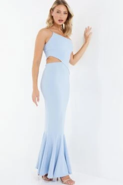 Light Blue One Shoulder Frill Hem Maxi Dress -Dazzle Dresses 00100037730 XS