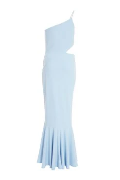 Light Blue One Shoulder Frill Hem Maxi Dress -Dazzle Dresses 00100037730 ZB