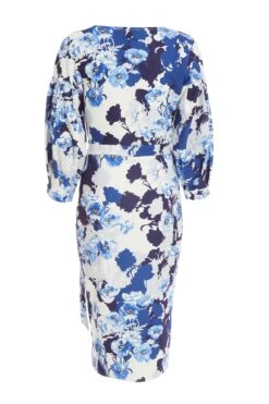 Navy Floral Wrap Midi Dress -Dazzle Dresses 00100037771 ZB