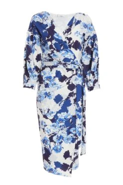 Navy Floral Wrap Midi Dress