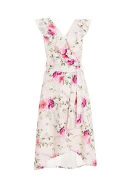 Light Pink Floral Dip Hem Midi Dress