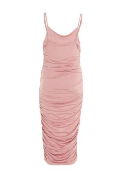 Pink Ruched Bodycon Midi Dress -Dazzle Dresses 00100037902 ZB