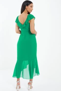 Green Wrap Frill Midi Dress -Dazzle Dresses 00100037904 XB