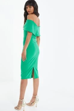 Green Bardot Bow Midi Dress -Dazzle Dresses 00100038010 XB