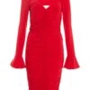 Red Knot Ruched Bodycon Midi Dress