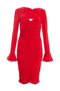 Red Knot Ruched Bodycon Midi Dress