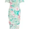 Light Green Floral Ruched Bardot Midi Dress