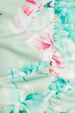 Light Green Floral Ruched Bardot Midi Dress -Dazzle Dresses 00100038046 ZS