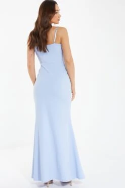 Light Blue Embellished Frill Maxi Dress -Dazzle Dresses 00100038071 XB
