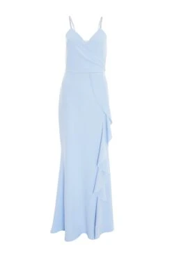 Light Blue Embellished Frill Maxi Dress