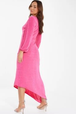 Pink Slinky Long Sleeve Maxi Dress -Dazzle Dresses 00100038081 XB