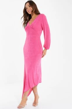 Pink Slinky Long Sleeve Maxi Dress -Dazzle Dresses 00100038081 XS
