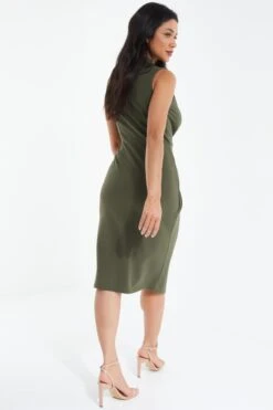 Khaki Wrap Sleeveless Midi Dress -Dazzle Dresses 00100038089 XB