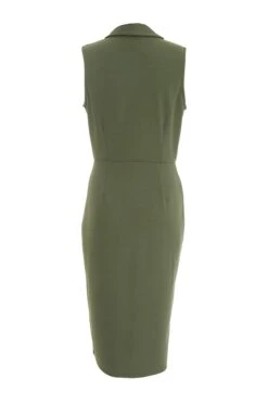 Khaki Wrap Sleeveless Midi Dress -Dazzle Dresses 00100038089 ZB