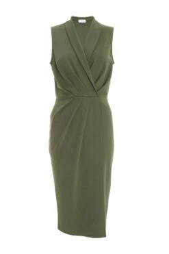 Khaki Wrap Sleeveless Midi Dress