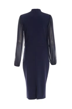 Navy Chiffon Sleeve Buckle Midi Dress -Dazzle Dresses 00100038135 ZB
