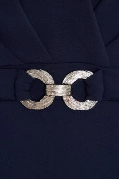 Navy Chiffon Sleeve Buckle Midi Dress -Dazzle Dresses 00100038135 ZS