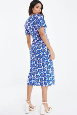 Royal Blue Floral Midi Dress -Dazzle Dresses 00100038137 XB