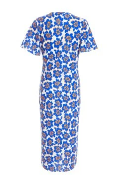 Royal Blue Floral Midi Dress -Dazzle Dresses 00100038137 ZB