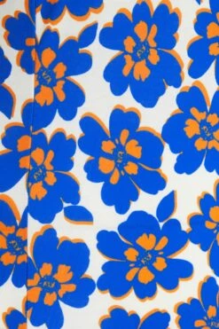 Royal Blue Floral Midi Dress -Dazzle Dresses 00100038137 ZS