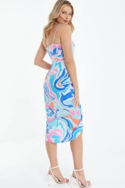 Multicolored Marble Print Ruched Midi Dress -Dazzle Dresses 00100038204 XB