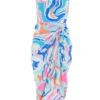 Multicolored Marble Print Ruched Midi Dress