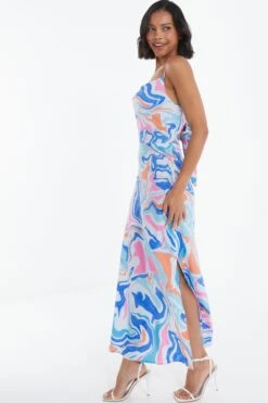 Multicolored Marble Print Midaxi Dress -Dazzle Dresses 00100038205 XS