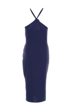 Navy Flower Ruched Midi Dress -Dazzle Dresses 00100038206 ZB