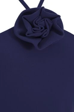 Navy Flower Ruched Midi Dress -Dazzle Dresses 00100038206 ZS