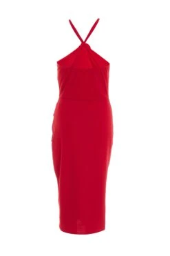 Red Flower Ruched Midi Dress -Dazzle Dresses 00100038207 ZB