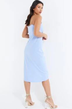 Blue Chain Ruched Midi Dress -Dazzle Dresses 00100038212 XB