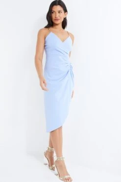 Blue Chain Ruched Midi Dress -Dazzle Dresses 00100038212 XS