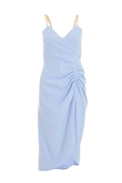 Blue Chain Ruched Midi Dress