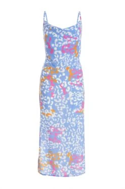 Blue Animal Print Split Midaxi Dress