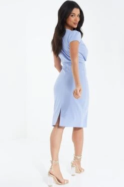 Light Blue Cap Sleeve Midi Dress -Dazzle Dresses 00100038248 XB