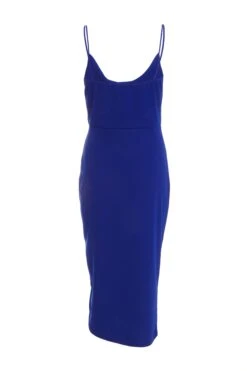 Royal Blue Ruched Bodycon Midi Dress -Dazzle Dresses 00100038259 ZB