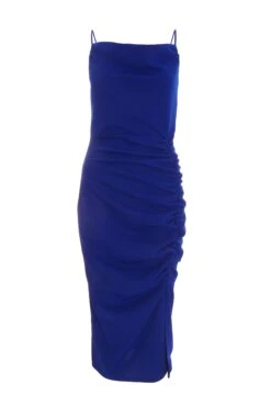 Royal Blue Ruched Bodycon Midi Dress