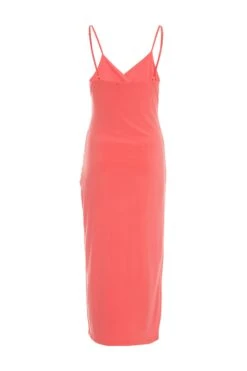 Coral Wrap Split Midi Dress -Dazzle Dresses 00100038288 ZB