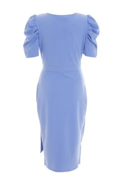 Pale Blue Wrap Puff Sleeve Midi Dress -Dazzle Dresses 00100038299 ZB