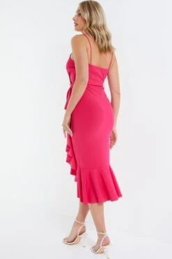 Pink Frill Hem Midi Dress -Dazzle Dresses 00100038317 XB
