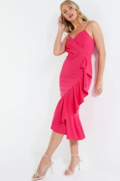 Pink Frill Hem Midi Dress -Dazzle Dresses 00100038317 XS